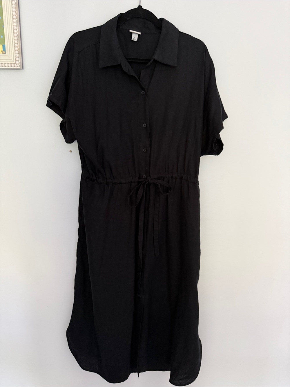 a new day Black Short-Sleeve Tie-Waist Midi Shirt Dress